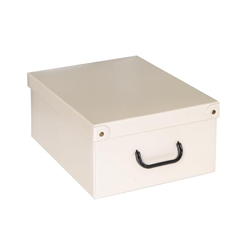 Lavatelli, Scatola Organizer Armadio in Cartone con Coperchio, per Vestiti, Biancheria, Cambio Stagione, con Maniglie, Robusta e Decorativa, Portaoggetti Beige, elegante 32x42x17,5 cm, misura Media