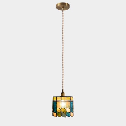 Lampe suspendue faite à la main en verre teinté Tiffany lustre rétro d'exception culot E27