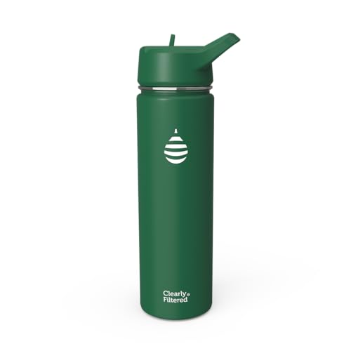 Clearly Filtered Water Bottle | Removes 220+ Contaminants, Double-Wall Insulated Stainless Steel, BPA/BPS Free, Phthalate Free, Filters Flouride Lead Chlorine (20oz, Evergreen)