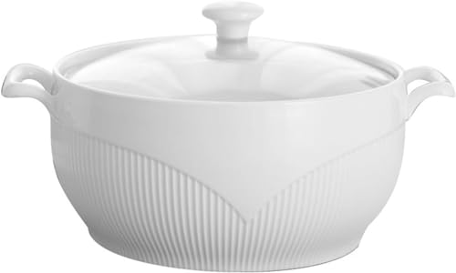 Ceramic Soup Tureen, Creative Serving Bowl with Double Handle, Decorative Tableware for Soup, Cereal, Stew, Chill, Miso Soup, White，Suitable for Two People(White)