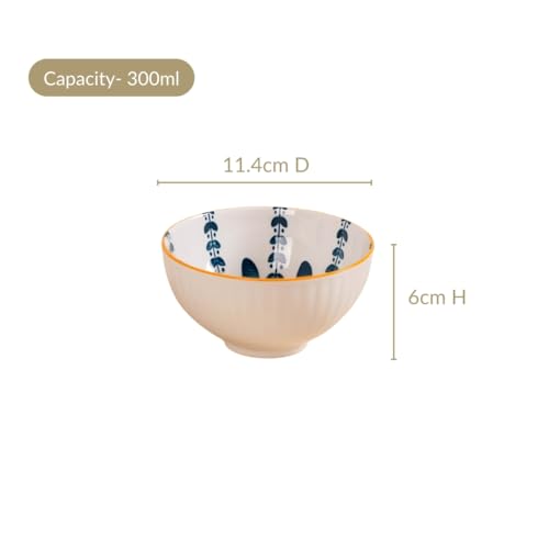Image of Nestasia Ceramic Snack Bowl Set of 4 (300ml Each) - Dishwasher & Microwave Safe Bowls for Serving Soup, Rice, Dal, & Salad | Botanical Printed Bowls with Glossy Finish - Ideal for Gifting