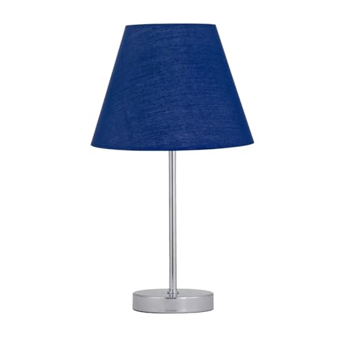 firstchoicelighting Polished Chrome Table Lamp or Bedside Light, Modern Design, Navy Blue Shade, Height 35cm, LED Compatible