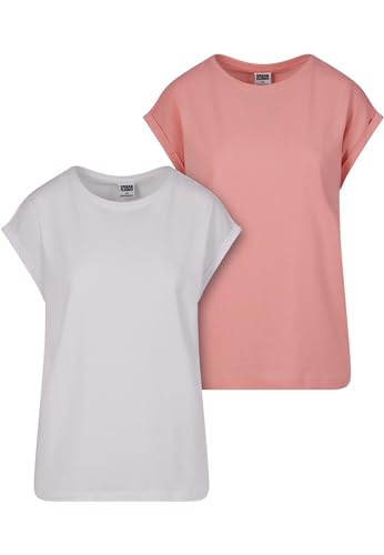 Urban Classics Camiseta para Mujer con Hombros extendidos, 2 Unidades, Color Negro, Rosa Limonada + Blanco, L