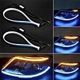 Dual Color Blue&Amber LED Headlight Stirp Tube Lights, Henlight 2 Pcs 24Inches Flexible Day Time Light, Waterproof DRL LED Kit for Car Switchback Light Turn Signal Light Decoration