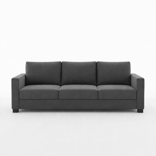 Image of FURNY Haster 3 Seater + 2 Seater Fabric Sofa Set with 1 Ottoman (Dark Grey) with Velvet Finish | Durable Comfort | Ideal for Living Room