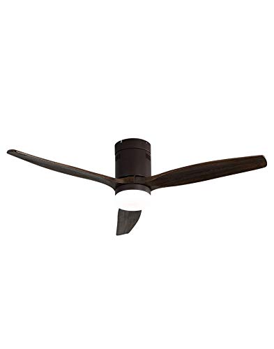 TODOLAMPARA - Ventilador de techo con luz LED 18W motor DC modelo AGUILON Marrón, 3 tonalidades, 3 aspas Roble, 5 velocidades, control remoto, memoria, temporizador, silencioso y bajo consumo