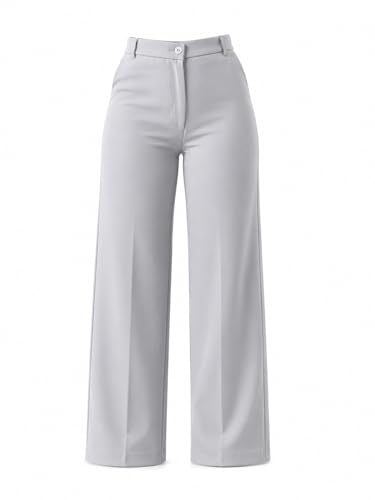 Image of Korean Pants for Woman | High Waist Wide Leg Trouser | Formal Office Casual Wear | Zero See-Through Semi-Stretchable Fabric