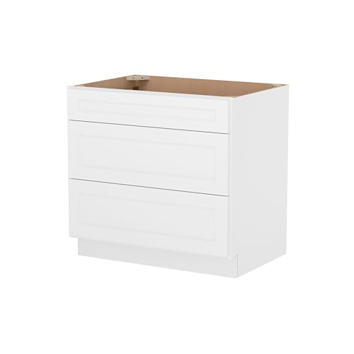 Image of Furinno Shaker Drawer Base Kitchen Cabinet with 3-Drawers, Ready to Assemble, 24 D x 36 W x 34.5 H, White