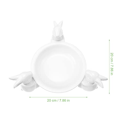 Cupcake Decorating Round White Ceramic Fruit Bowl: Bunny Candy Dish Three Rabbit Design Salad Bowl Cake Display Plate Spring Party Tableware Porcelain Snack Dessert Bowls Cupcake Toppers #TOP2