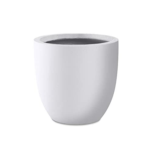 Image of Kante 10 Inch Dia Round Concrete Planter, Indoor Outdoor Large Plant Pot with Drainage Hole and Rubber Plug for Home Patio Garden, Pure White