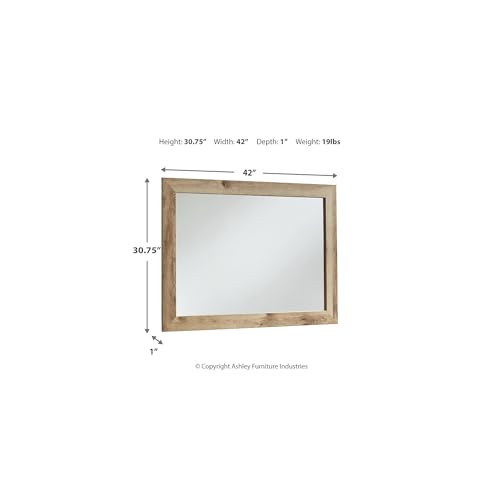 Image of Signature Design by Ashley Hyanna Mirror, Rectangular with Golden Rustic Finish, Engineered Wood Frame with Decorative Laminate, Horizontal Or Vertical Hanging for Bedroom Dresser