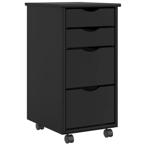 sephironlbb Armario con ruedas Moss negro de pino macizo 34 x 39 x 65,5 cm con 4 cajones y ruedas para oficina, salón, cocina y almacenamiento versátil