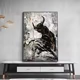 KEMEIQI Affiche et impressions de taureau noir et blanc, peinture abstraite de vache, images de corrida pour la décoration de bureau, salon et maison (50x70cm)