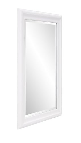 Image of Howard Elliott George Rectangular Matte White Wall Mirror, Rectangle Hanging Wood Framed Vanity Mirrors for Home Decor, Living Room, Bathroom, Bedroom, or Hallway, 24 x 36 Inch