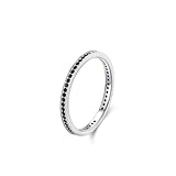 Ayoiow Alianza de boda negra de plata con ónix, anillo de 25 aniversario para mujer, tamaño H 1/2-V 1/2, U 1/2, Piedra preciosa, Ónix