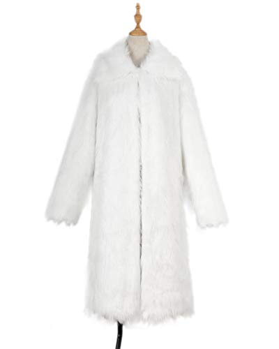 Old DIrd Men's Long Sleeve Fluffy Faux Fur Warm Coat Outerwear N02 White S