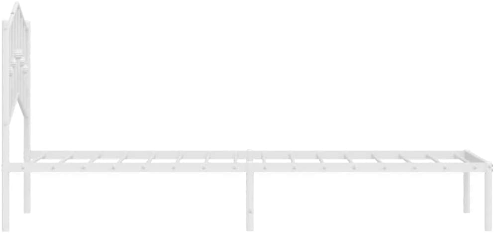 White Steel Single Bed Frame Modern Rectangular Platform Frame with Sturdy Headboard for Bedroom Mattress Support No-Box-Spring-Needed Easy Assembly Durable Furniture