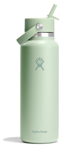 Image of Hydro Flask Water Bottle - Insulated Stainless Steel - Wide Mouth Flex Straw Lid, Non Spill, Leakproof and Refillable in 40 Oz Aloe Green