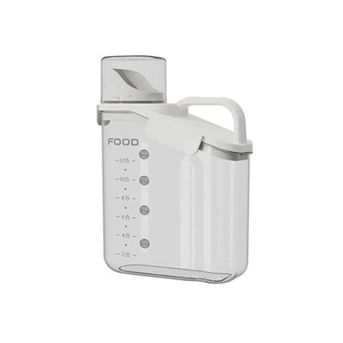 SageFurned Récipient de stockage de nourriture pour chien avec tasse à mesurer, 2 L, double scellé, résistant à l'humidité, avec poignée de transport, pour aliments secs pour chiens, blanc