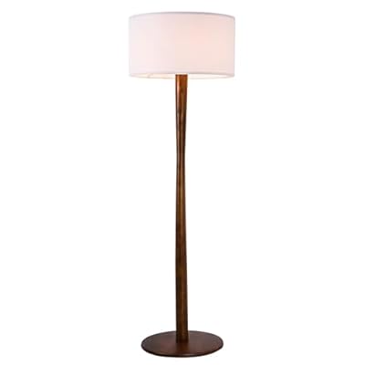 62" Tall Rustic Wood Floor Lamp for Living Room, Farmhouse Walnut Wood Floor Lamps with Linen Shade for Reading, UL Listed Stand Lamps with Woods Base for Bedroom, Corner, Office, White Shade