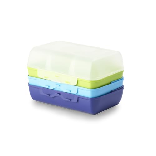 Emsa 517053 Variabolo 4-częściowe pojemniki do przechowywania żywności dla chłopców, 16 x 11 x 4 cm, otwierane po obu stronach, można je układać w stos, aby zaoszczędzić miejsce, niebieski/zielony