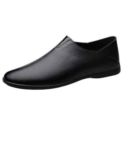 Round Toe Anti-Slip Resistant Walking Casual Slip On Solid Color Leather Loafers