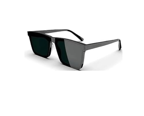 Image of Rectangular Sunglasses, Black Frame, Dark Grey Lenses, Retro Style-Men Women