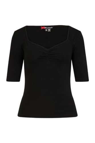 Hell Bunny Philippa Haut Manche Longue Chemise Noir - Noir, 36