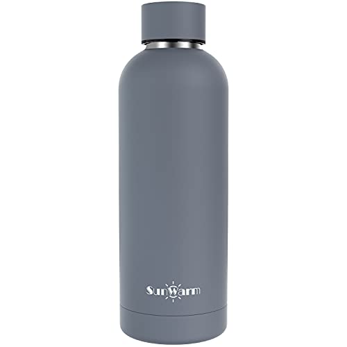 SunWarm 17 oz Water Bottle ,Stainless Steel Thermos Flask with Chug Cap,Double Layered Vacuum Insulated Narrow Mouth Leakproof, Travel cup Keeps Drinks Cold for 24 Hours and Hot for 12ï¼ŒMatte Gray