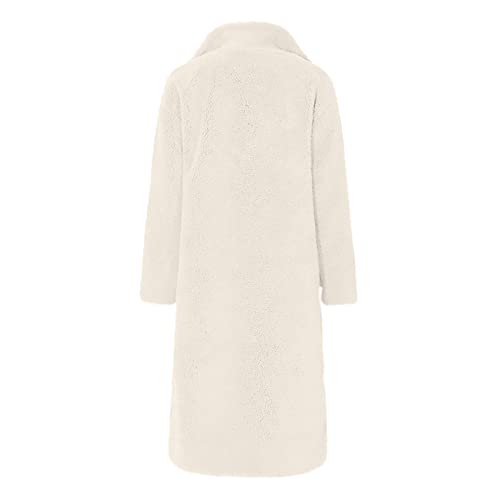 Huankd Sherpa Jacket Women, Wool Trench Coat Women Pink Fleece Jacket Fur Cheetah Coat Women's Mid-Length Double-Breasted Pocket Lapel Cardigan Lambswool Windbreaker Jacket Oversized (L, White) #TOP2