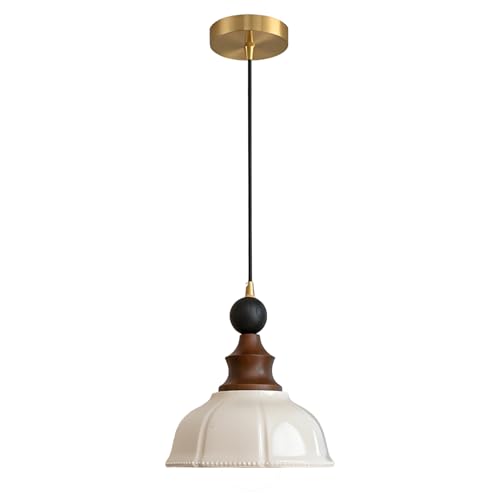 WLBHWL Lámpara Colgante De Estilo Moderno De Mediados De Siglo, De Cerámica Blanca, Con Acabado De Madera Maciza, Ajustable, Para Techo, Ideal Para Pasillo, Isla De Cocina O Comedor.