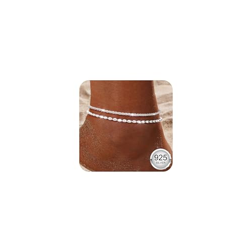 Diamday Tobillera de Plata Oro para Mujer Tobilleras Plata de Ley 925 Ajustable Delicadas Cadena Impermeable Pulseras Tobilleras Set Playa Joyas Tobillera en Capas para Mujer