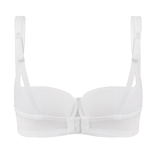 Image of Rosme Women's Balconette Bra with Push Up Effect Plus Size Sexy Lace Demi Half Cup Bra Underwired Low Cut Mesh Bras Grand