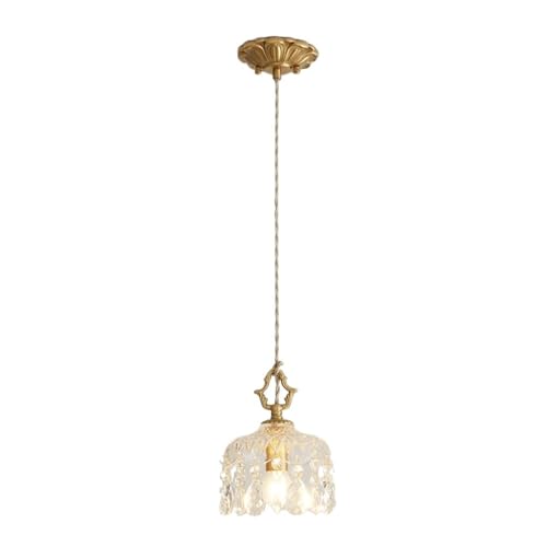 HRWLY Golden Ceiling Single Head Pendant Light French Style Brass Glass Lampshade Pendent Lamp with E14/E12 Base 74.8in Adjustable Light Source Hanging Lights for Dining Room Bedroom Kitchen Island
