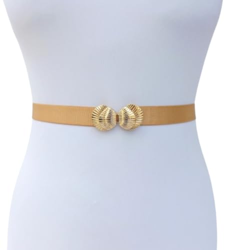 Gold Elastic Waist Belt with Gold Seashells Clasp