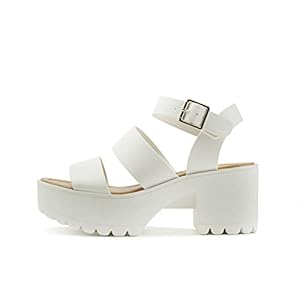 Soda ACCOUNT ~ Women Open Toe Two Bands Lug sole Fashion Block Heel Sandals with Adjustable Ankle Strap
