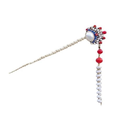 Épingle à cheveux de style chinois en alliage ciselé et pompon de soie Hanfu