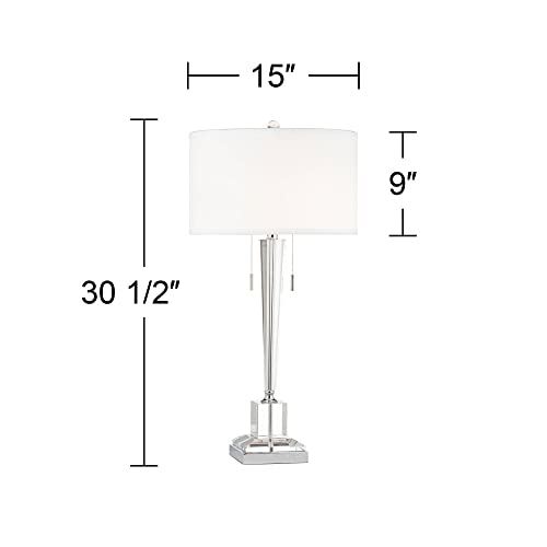 Vienna Full Spectrum Renee Modern Art Deco Table Lamp 30 1/2" Tall Clear Crystal Glass Tapered Column White Drum Shade For Bedroom Living Room House Bedside Nightstand Home Office Entryway Family #TOP3