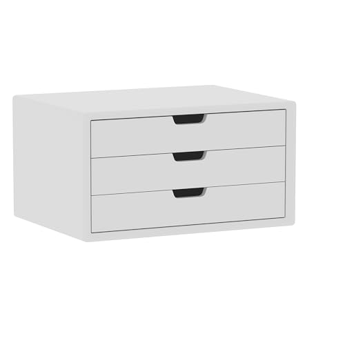 LitaEther Desk Organizer with 3 Drawers, ALEX Drawer Unit, Chic White Wood Cosmetic Makeup Organizer for Office Vanity Tabletop Storage 13.8'X 6'X10.2'