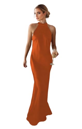 Halter Bow Tie Back Evening Gown for Women Halterneck Sleeveless Dresses