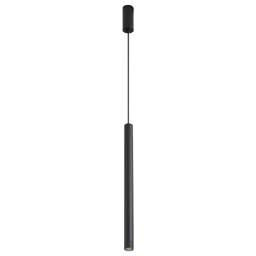 Lámpara colgante del techo led cilíndrica moderna de aluminio negro de tubo largo
