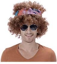 Brown Afro Hippy Men Wig-Synthetic Men's 60s 70s Chick Costume Halloween Party Woodstock Festival Hippie Wigs with Headband