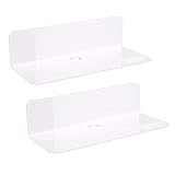 CALIDAKA 2 Pack Wall Mounted Floating Shelves No Drill Adhesive Shelf Acrylic Wall Shelves Hanging M