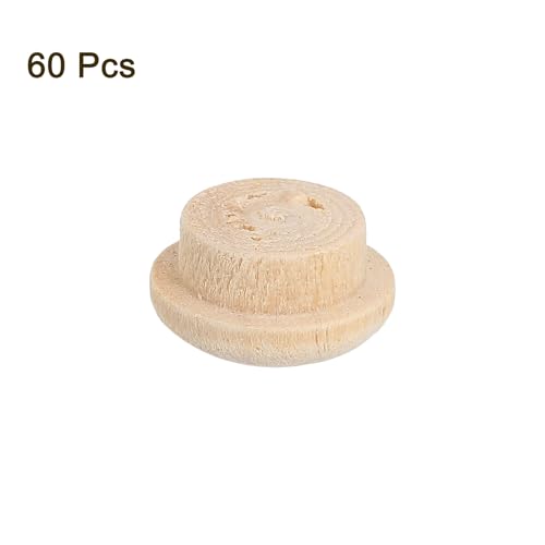 Image of uxcell 60Pcs Wood Button Plugs, 10mm /0.39 inch Hardwood Screw Hole Plug Mushroom Wooden Caps Buttons Wood Plug for Furniture Woodworking Craft Decor (13mm x 10mm)