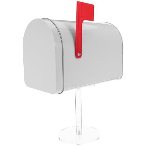 Yardenfun Miniature Metal Mailbox with Stand Tinplate Mini Post Box Ornament for Garden Decor Wall Mountable Miniature Mailbox Sculpture with White Stand for Outdoor Use