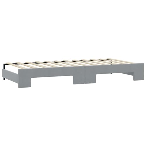 QZZCED Gästebett Tagesbett Hotelbett FamilienbettTagesbett Ausziehbar mit Schubladen Hellgrau 80x200 cm Stoff für Schlafzimmer, Gästezimmer – Bild 6