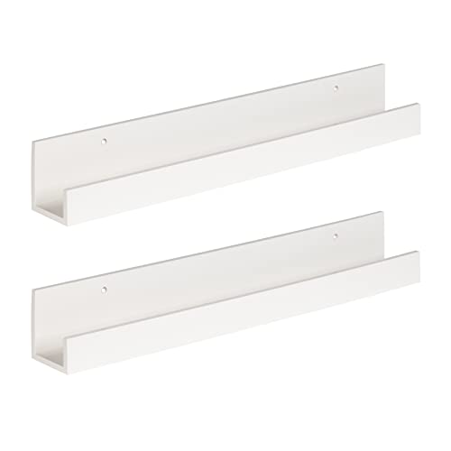 Kate and Laurel Levie 24 inch 2-Pack Wood Floating Wall Shelf Picture Frame Holder Ledge, White