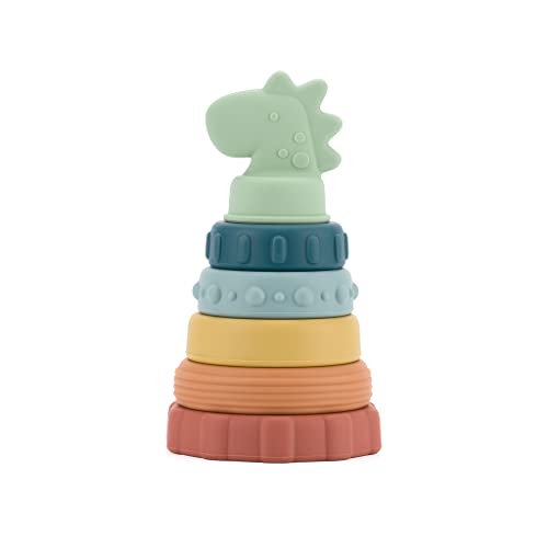 Image of Itzy Ritzy - Itzy Stacker Silicone Stacking & Teething Toy - Baby Stacking Rings for Babies 3 Months & Up (Dinosaur)