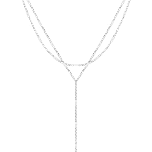 gold necklace for women dainty long necklace 14k gold platedsilver y-shaped pendant necklace trendy layered cz beaded chain lip chain drop necklaces for women gift jewelry