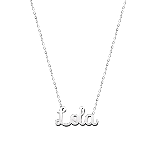cotigo Collier Prénom en Acier Inoxydable - Pendentif Nom Personnalisé Argent ou Or - Collier Femme - Cadeaux Personnalisés pour Femme (Lola-Argenté) Cover